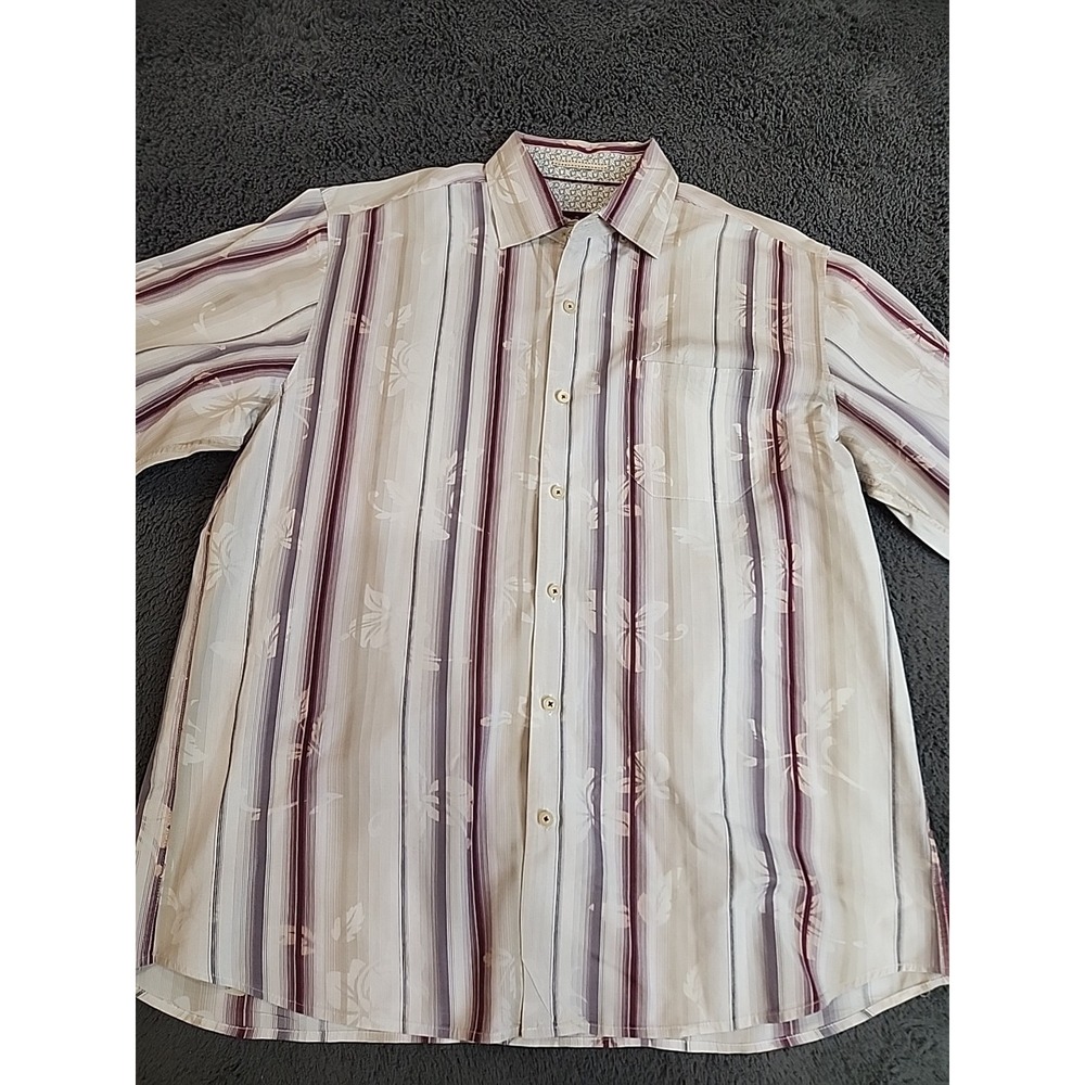 Tommy Bahama Men's Large Button-Up Striped Floral Hawaiian‎ Shirt